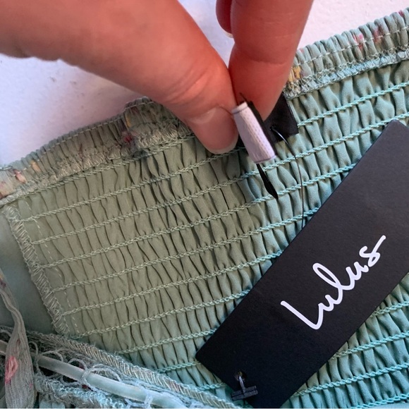 Lulus Small Flirty Dreamer Sage Green Floral Bustier Lace Ribbon Mini Dress NWT - Picture 12 of 17